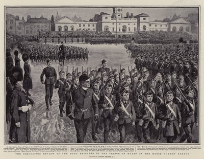 La revisión de la coronación de las brigadas de chicos por el Príncipe de Gales en el desfile de Horse Guards de Gordon Frederick Browne